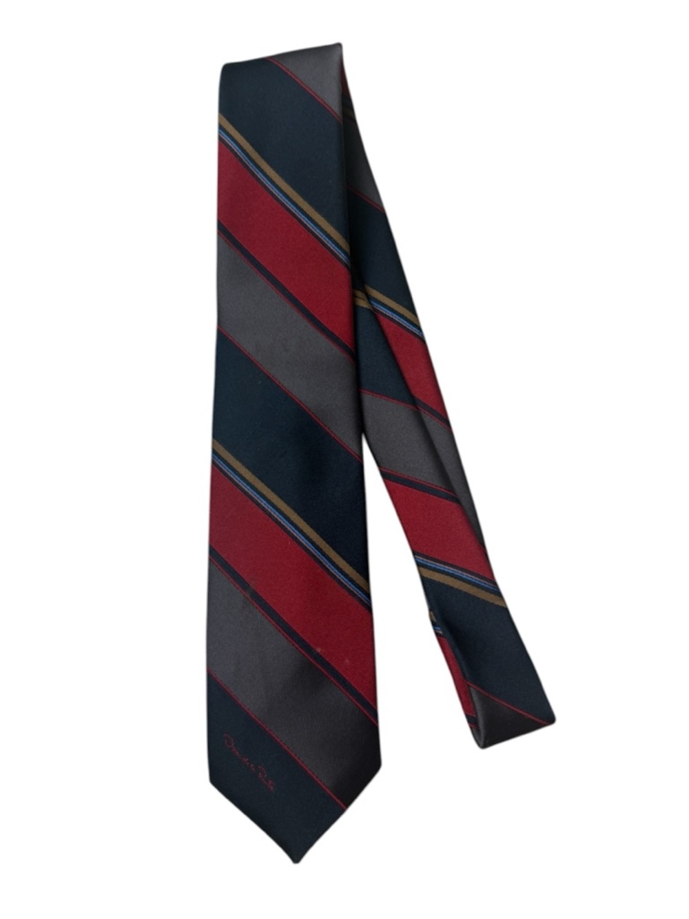Vintage Oscar de la Renta tie Navy, Burgundy and Gray Striped Silk Tie